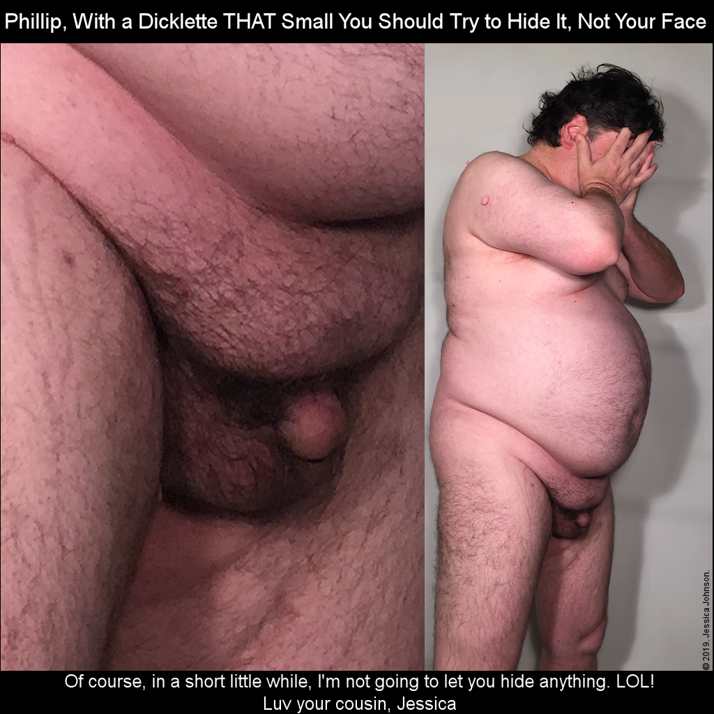 Phillip being photographed naked, ashamed and humiliated that his little dicklette is exposed for all to see.